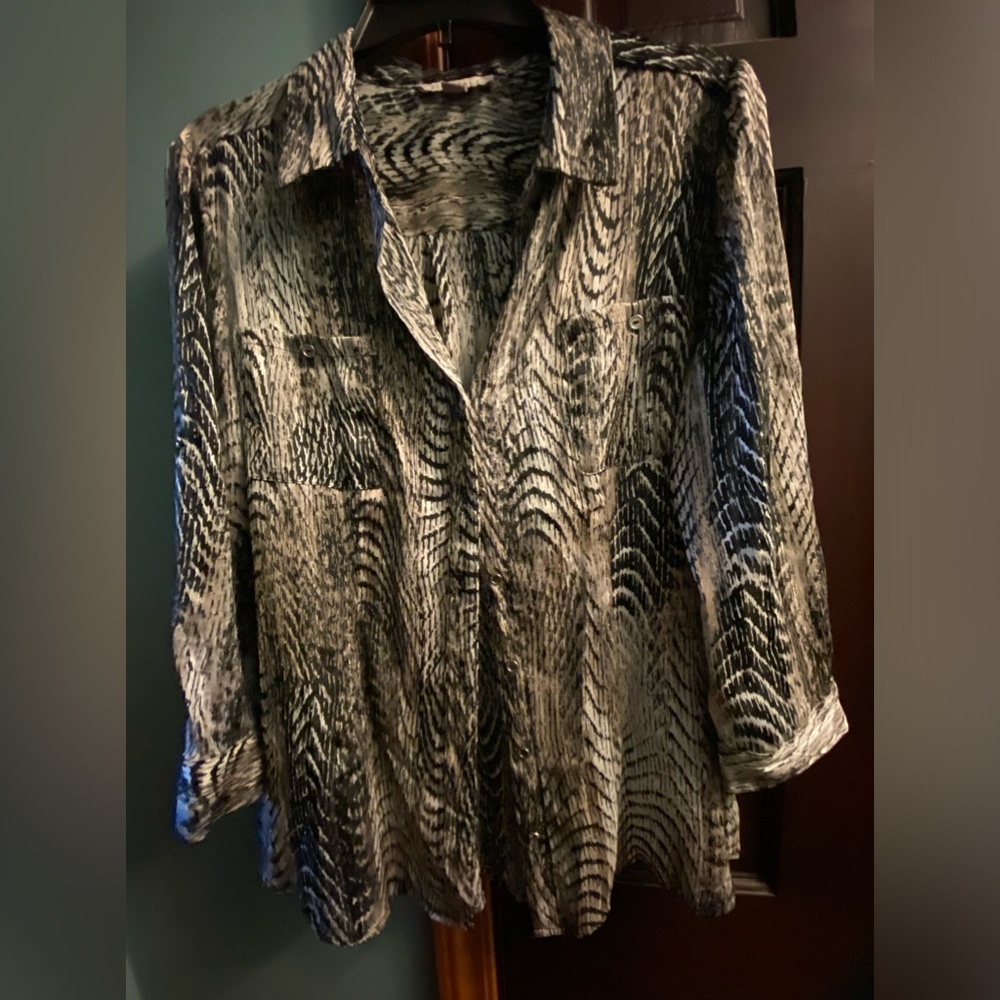 Roz & Ali pretty blouse Size Large w metallic thread in it. Spring wardrobe